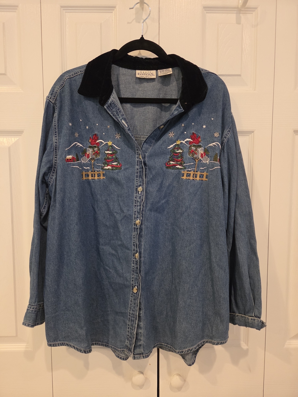Vintage 90s Basic Editions Holiday Denim Button-up